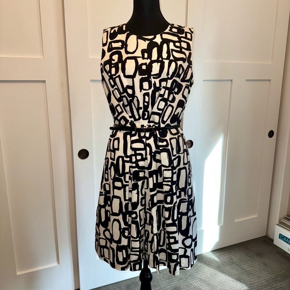 Trina Turk Black and White Geometric Print Dress